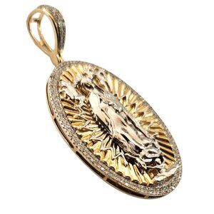 14k two-tone gold unisex virgin Mary diamond pendant